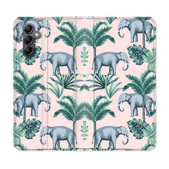 Housse cuir portefeuille pour Samsung Galaxy A14 4G / 5G Animal Elephant Pattern