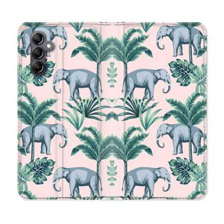 Housse cuir portefeuille pour Samsung Galaxy A14 4G / 5G Animal Elephant Pattern