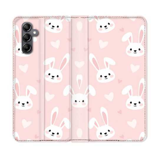 Housse cuir portefeuille pour Samsung Galaxy A14 4G / 5G Animal Lapin Rose