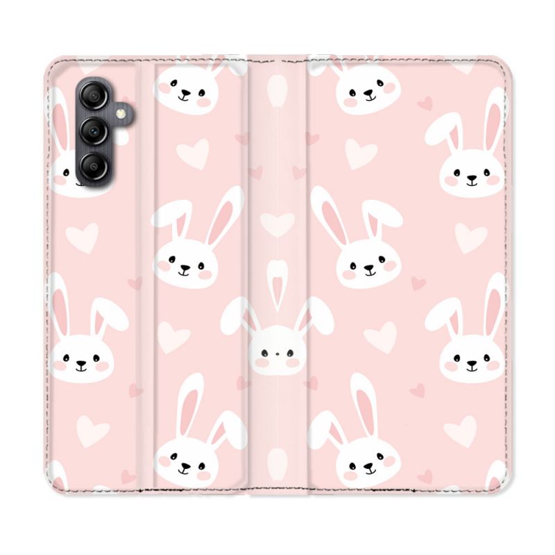 Housse cuir portefeuille pour Samsung Galaxy A14 4G / 5G Animal Lapin Rose