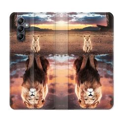 Housse cuir portefeuille pour Samsung Galaxy A14 4G / 5G Animal Lion Reflet