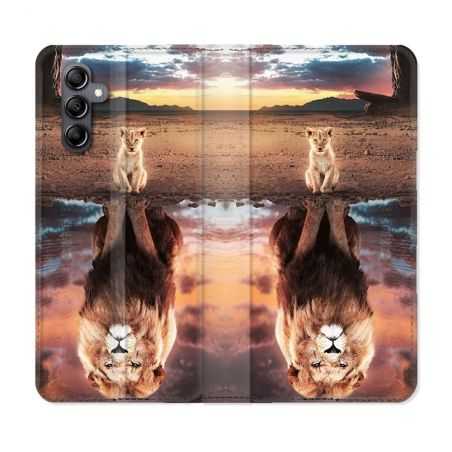 Housse cuir portefeuille pour Samsung Galaxy A14 4G / 5G Animal Lion Reflet