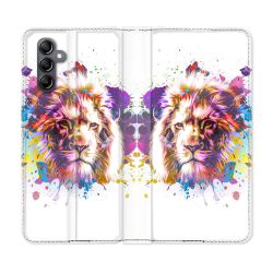 Housse cuir portefeuille pour Samsung Galaxy A14 4G / 5G Animal Lion Tag