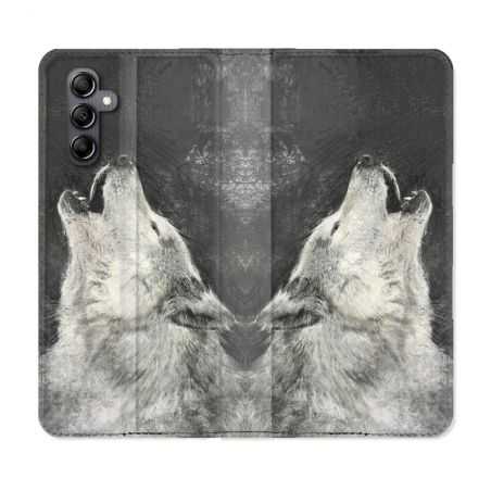 Housse cuir portefeuille pour Samsung Galaxy A14 4G / 5G Animal Loup Hurlement