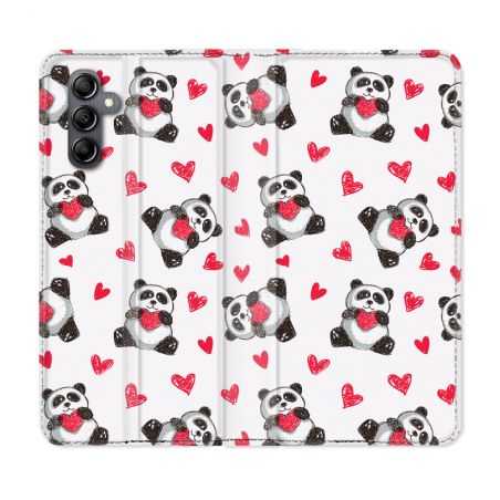 Housse cuir portefeuille pour Samsung Galaxy A14 4G / 5G Animal Panda Cœur