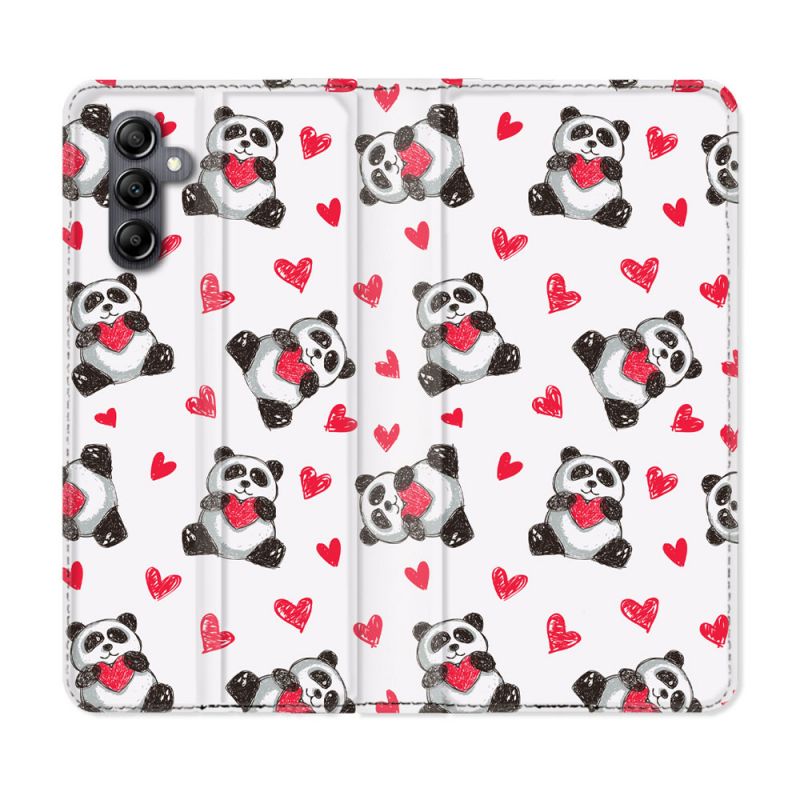 Housse cuir portefeuille pour Samsung Galaxy A14 4G / 5G Animal Panda Cœur