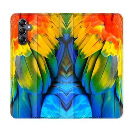 Housse cuir portefeuille pour Samsung Galaxy A14 4G / 5G Animal Perroquet Plume