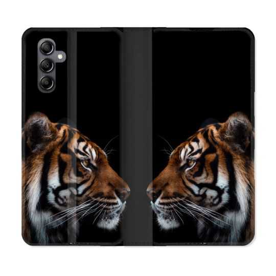 Housse cuir portefeuille pour Samsung Galaxy A14 4G / 5G Animal Tigre Noir