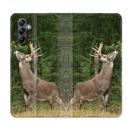 Housse cuir portefeuille pour Samsung Galaxy A14 4G / 5G Chasse Cerf