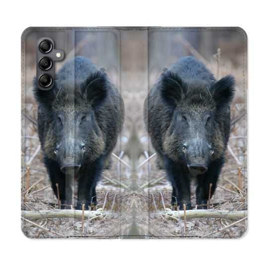 Housse cuir portefeuille pour Samsung Galaxy A14 4G / 5G Chasse Sanglier Pin