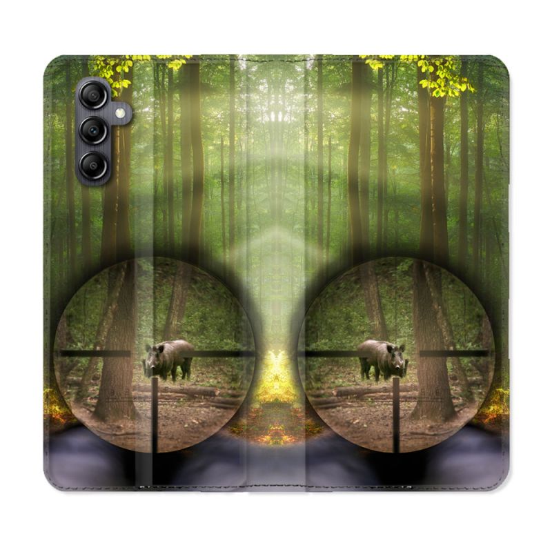 Housse cuir portefeuille pour Samsung Galaxy A14 4G / 5G Chasse Sanglier Viseur