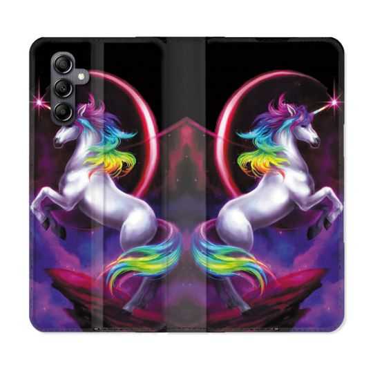 Housse cuir portefeuille pour Samsung Galaxy A14 4G / 5G Fantastique Licorne Arc en ciel