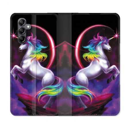 Housse cuir portefeuille pour Samsung Galaxy A14 4G / 5G Fantastique Licorne Arc en ciel
