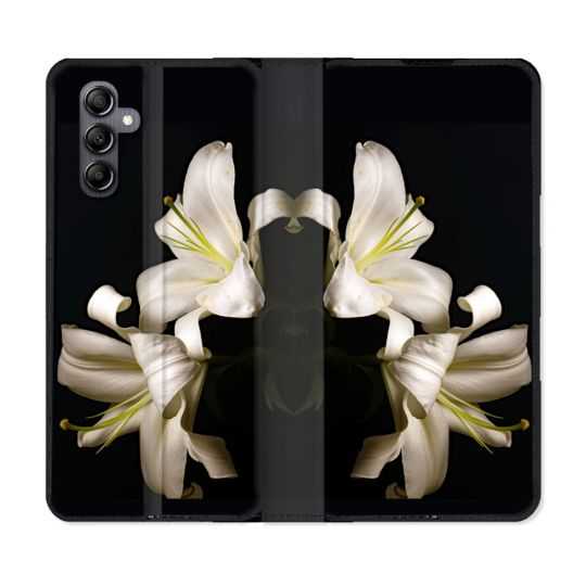 Housse cuir portefeuille pour Samsung Galaxy A14 4G / 5G Fleur Lys Noir