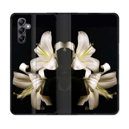 Housse cuir portefeuille pour Samsung Galaxy A14 4G / 5G Fleur Lys Noir