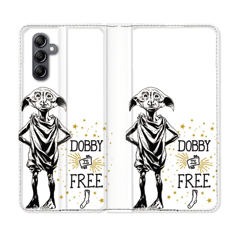 Housse cuir portefeuille pour Samsung Galaxy A14 4G / 5G Harry Potter Dobby Free Blanc