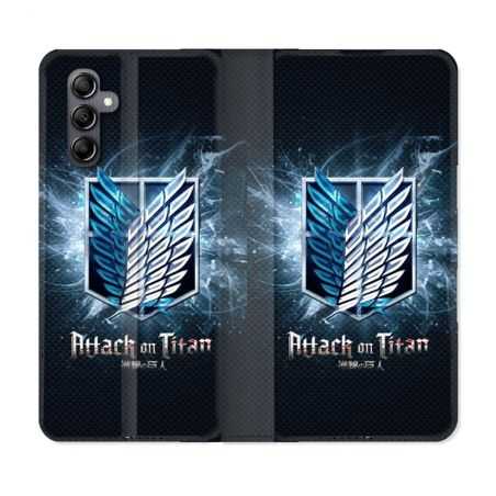 Housse cuir portefeuille pour Samsung Galaxy A14 4G / 5G Manga Attaque Titans Noir