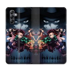 Housse cuir portefeuille pour Samsung Galaxy A14 4G / 5G Manga Demon Slayer Noir