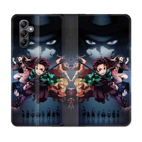 Housse cuir portefeuille pour Samsung Galaxy A14 4G / 5G Manga Demon Slayer Noir