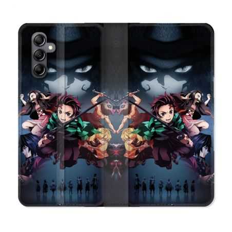 Housse cuir portefeuille pour Samsung Galaxy A14 4G / 5G Manga Demon Slayer Noir