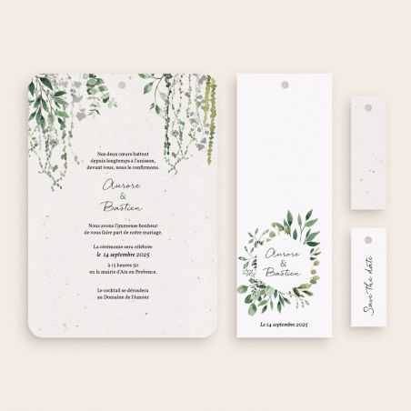 Faire Part Mariage Naissance Baptême Fibre Naturelle Texturée 300g/m2