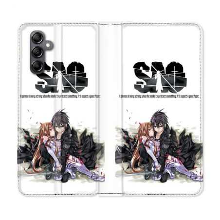 Housse cuir portefeuille pour Samsung Galaxy A14 4G / 5G Manga SAO sword Art Online Blanc