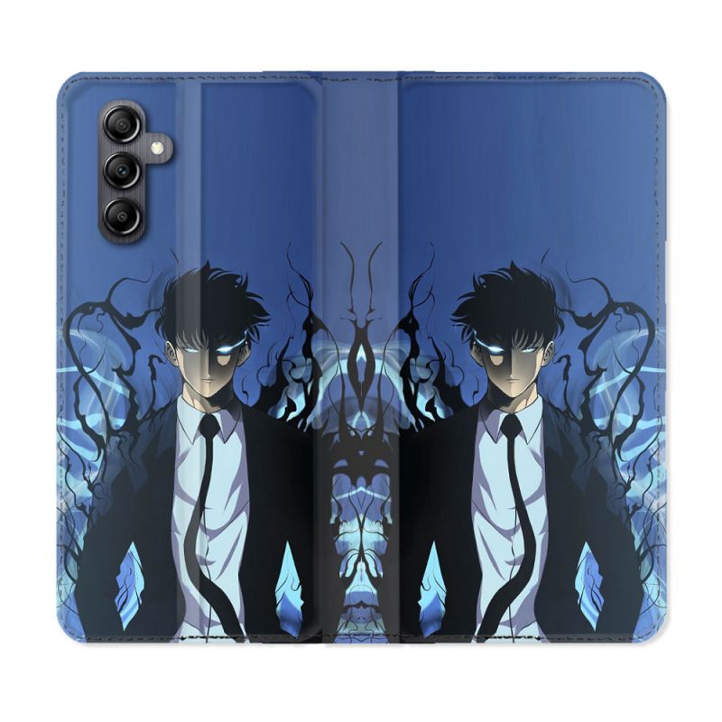 Housse cuir portefeuille pour Samsung Galaxy A14 4G / 5G Manga Solo Leveling Sung Bleu