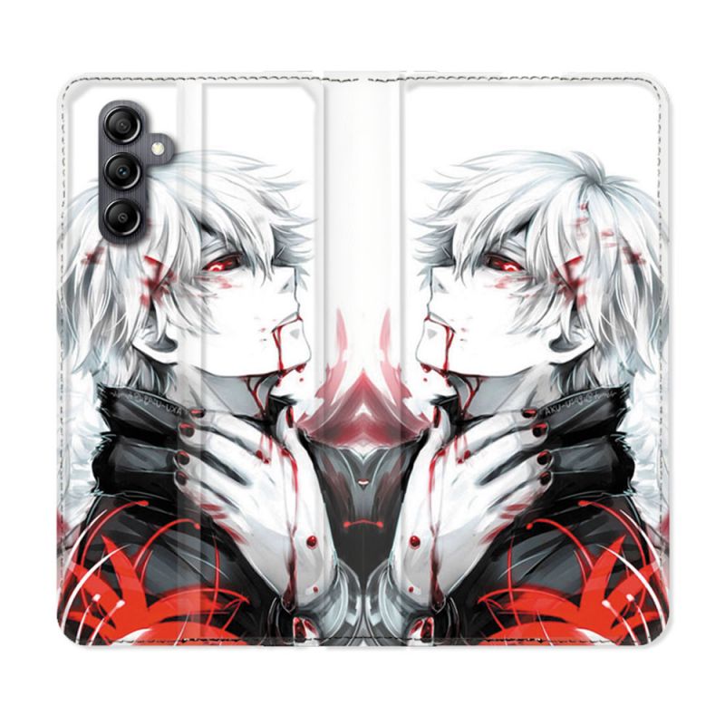 Housse cuir portefeuille pour Samsung Galaxy A14 4G / 5G Manga Tokyo Ghoul Kaneki Blanc
