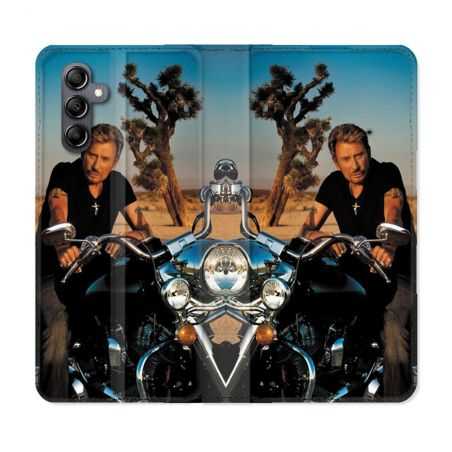 Housse cuir portefeuille pour Samsung Galaxy A14 4G / 5G Musique Johnny Hallyday Moto