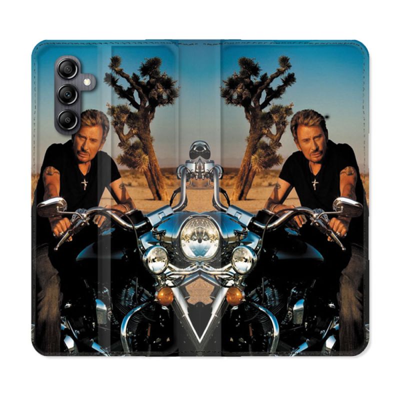 Housse cuir portefeuille pour Samsung Galaxy A14 4G / 5G Musique Johnny Hallyday Moto