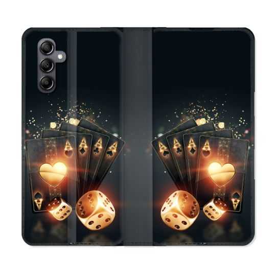 Housse cuir portefeuille pour Samsung Galaxy A14 4G / 5G Poker Des