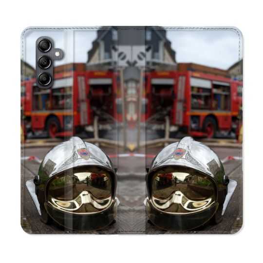 Housse cuir portefeuille pour Samsung Galaxy A14 4G / 5G Pompier Casque Camion