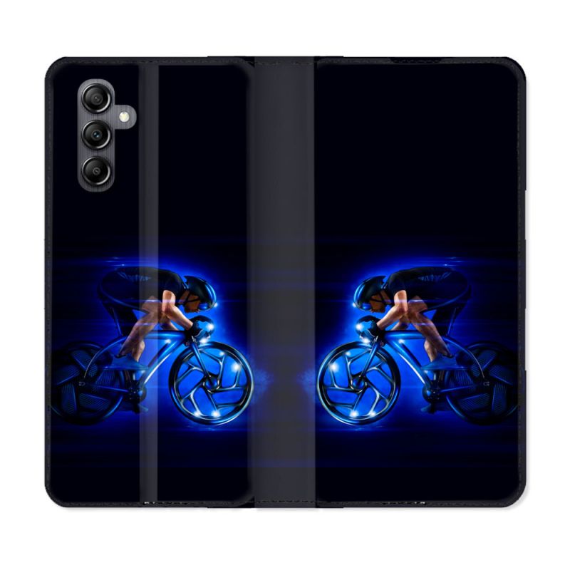 Housse cuir portefeuille pour Samsung Galaxy A14 4G / 5G Sport Cyclisme Bleu