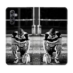 Housse cuir portefeuille pour Samsung Galaxy A14 4G / 5G Sport Rugby Noir Blanc