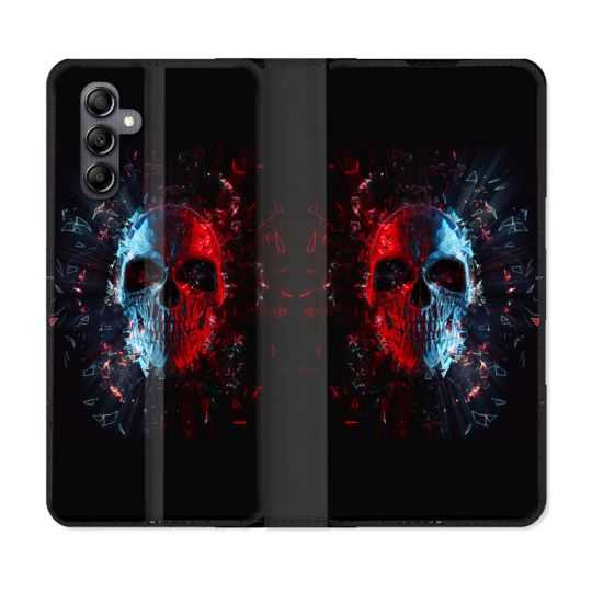 Housse cuir portefeuille pour Samsung Galaxy A14 4G / 5G Tete de Mort Deflagration