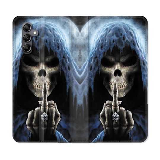Housse cuir portefeuille pour Samsung Galaxy A14 4G / 5G Tete de Mort Doigt