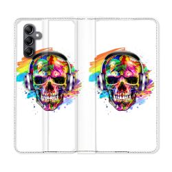 Housse cuir portefeuille pour Samsung Galaxy A14 4G / 5G Tete de Mort Tag