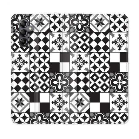 Housse cuir portefeuille pour Samsung Galaxy A14 4G / 5G Texture Carreau Ciment Noir