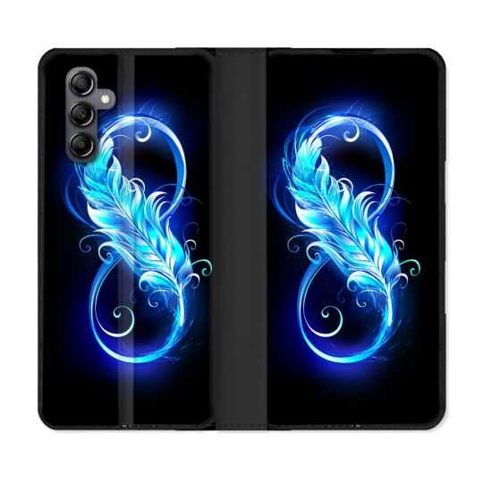Housse cuir portefeuille pour Samsung Galaxy A14 4G / 5G Texture Plume Infini Bleu