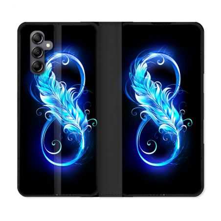 Housse cuir portefeuille pour Samsung Galaxy A14 4G / 5G Texture Plume Infini Bleu