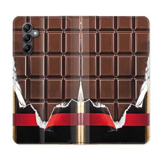 Housse cuir portefeuille pour Samsung Galaxy A14 4G / 5G Texture Trompe Oeil Chocolat