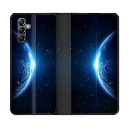 Housse cuir portefeuille pour Samsung Galaxy A14 4G / 5G Univers Planete Terre