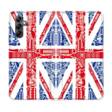 Housse cuir portefeuille pour Samsung Galaxy A14 4G / 5G Voyage Angleterre Blanc