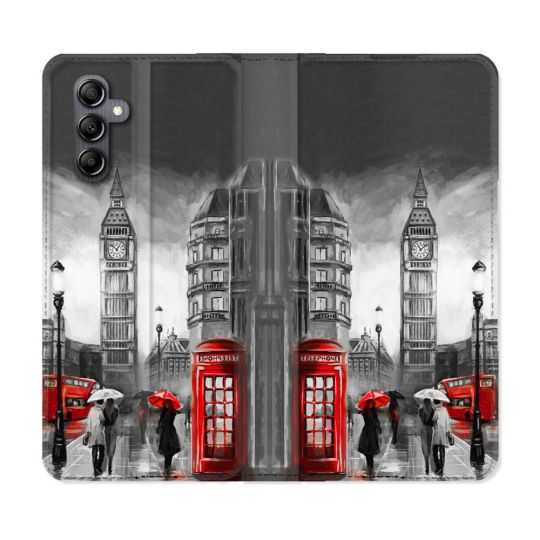 Housse cuir portefeuille pour Samsung Galaxy A14 4G / 5G Voyage Angleterre Londres Vintage