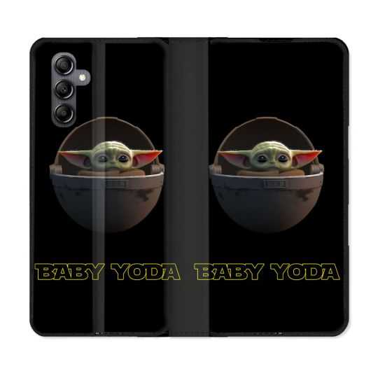 Housse cuir portefeuille pour Samsung Galaxy A14 4G / 5G Star Wars - Yoda bebe noir