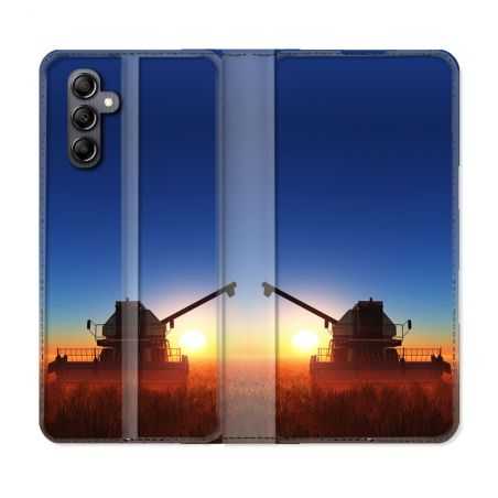 Housse cuir portefeuille pour Samsung Galaxy A34 5g Agriculture Moissonneuse Soleil