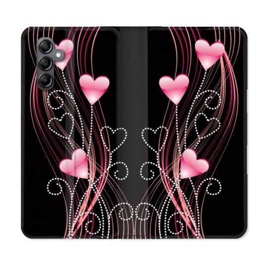 Housse cuir portefeuille pour Samsung Galaxy A34 5g Amour Coeur Rose Montant sur Noir