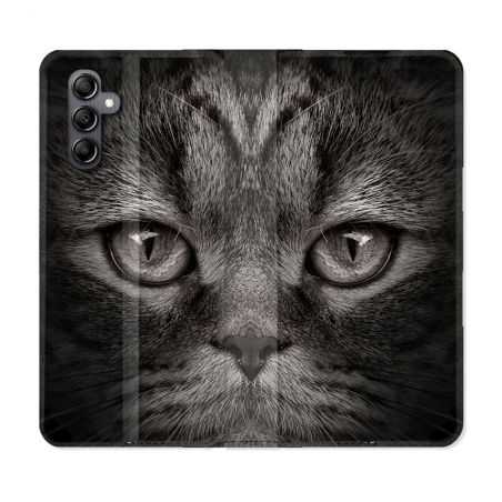 Housse cuir portefeuille pour Samsung Galaxy A34 5g Animal Chat Gris