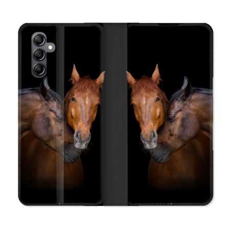 Housse cuir portefeuille pour Samsung Galaxy A34 5g Animal Cheval Marron