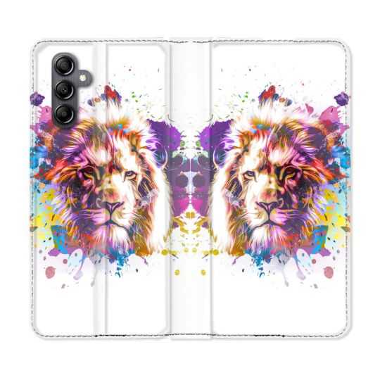 Housse cuir portefeuille pour Samsung Galaxy A34 5g Animal Lion Tag